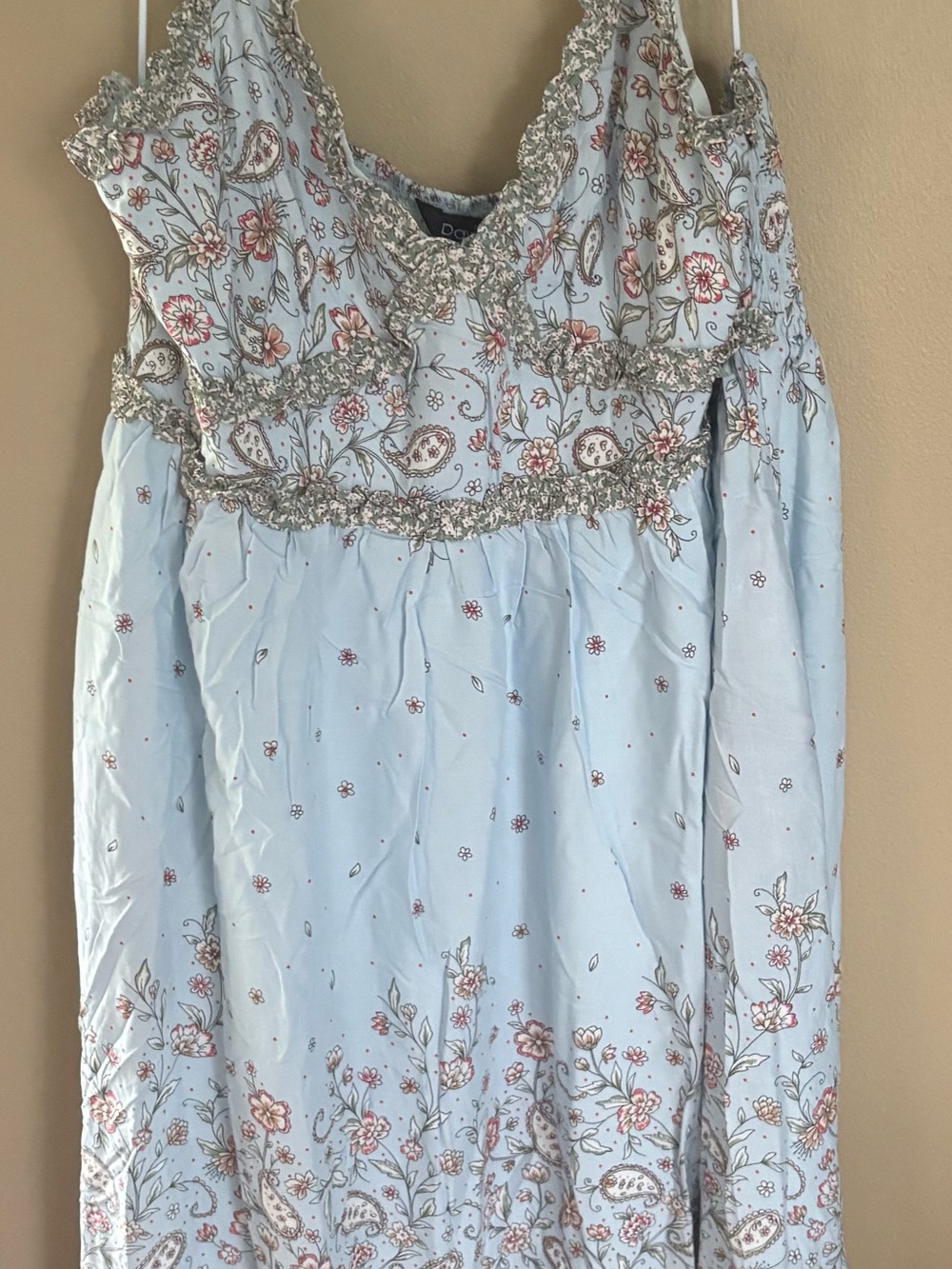 DAVI & DANI Pale Blue Floral Paisley Ruffled Midi Dress